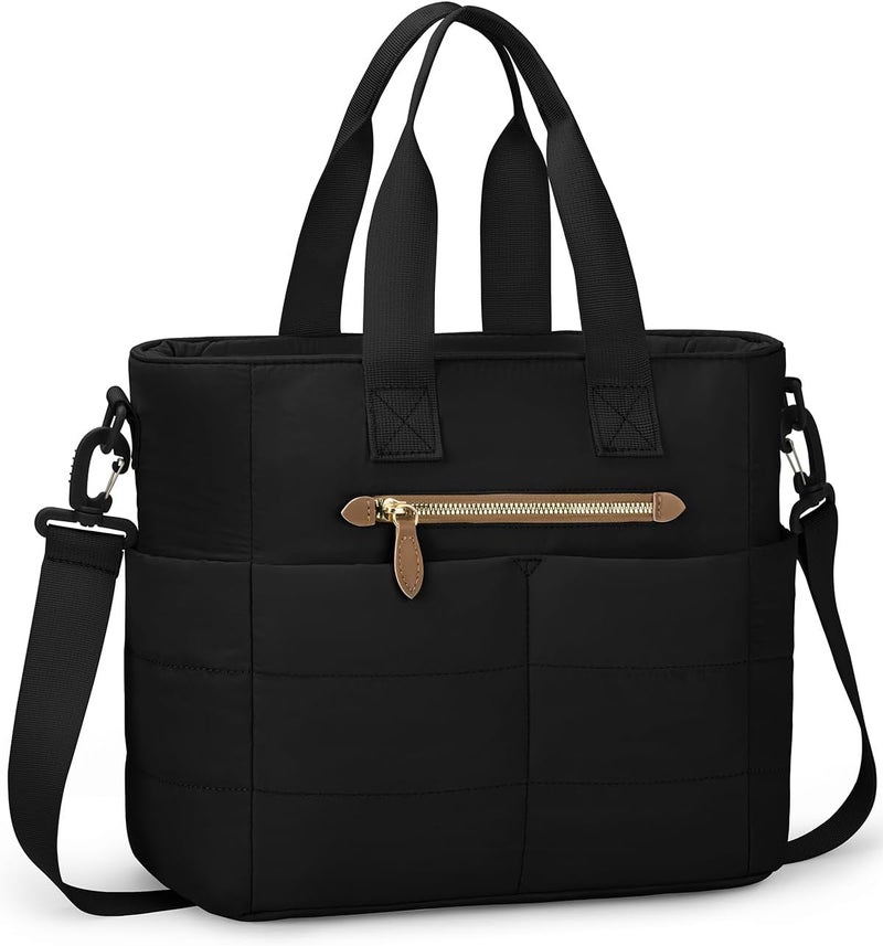 Tuwubi Lunch Box for Women, Large Puffy Quilted Lunch Tote Bag with Adjustable Strap & Multi-Pockets, Insulated Lunch Bags for Women Work, School, Picnic Black - Image 1
